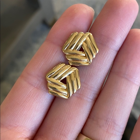 Vintage Gold Geometric Stud Earrings - Picture 1 of 7